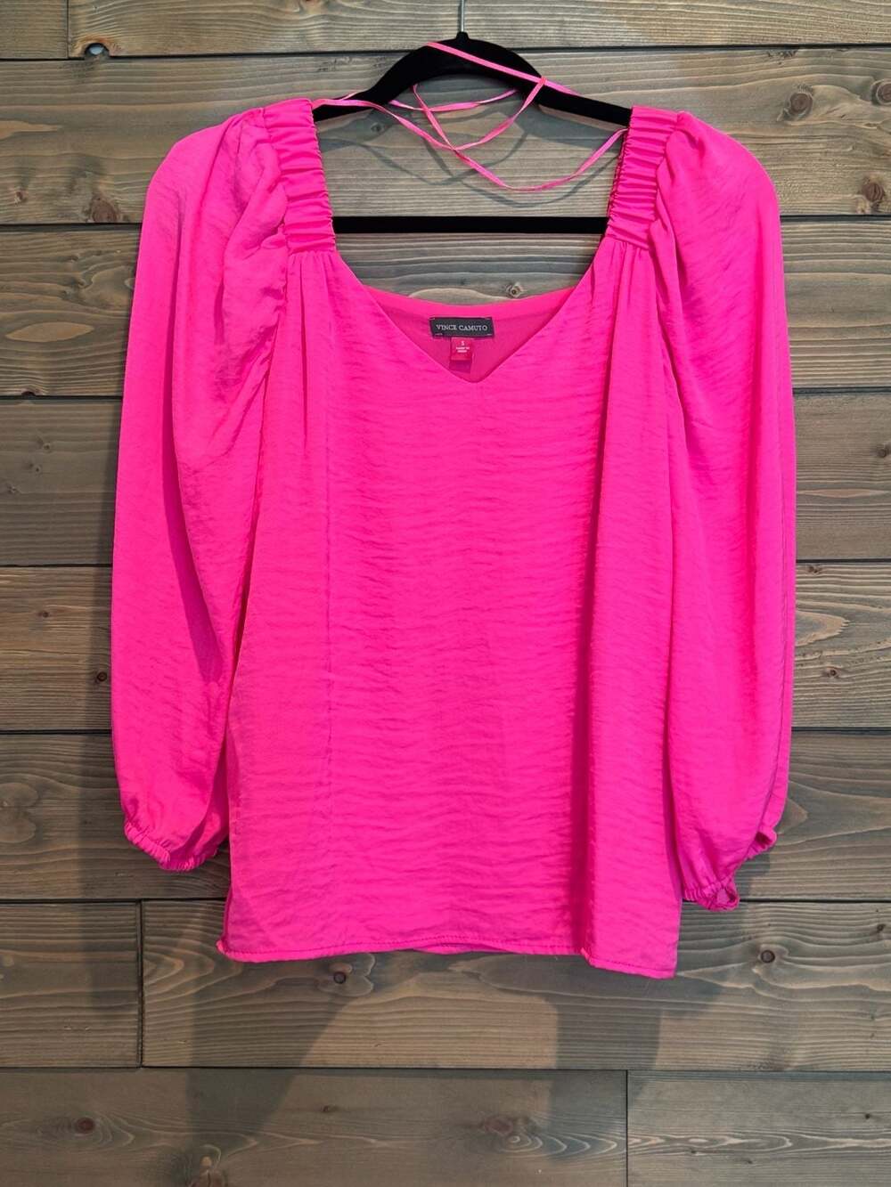 Vince Camuto Hot Pink Smocked Square Neck Bubble Sleeve Blouse Small